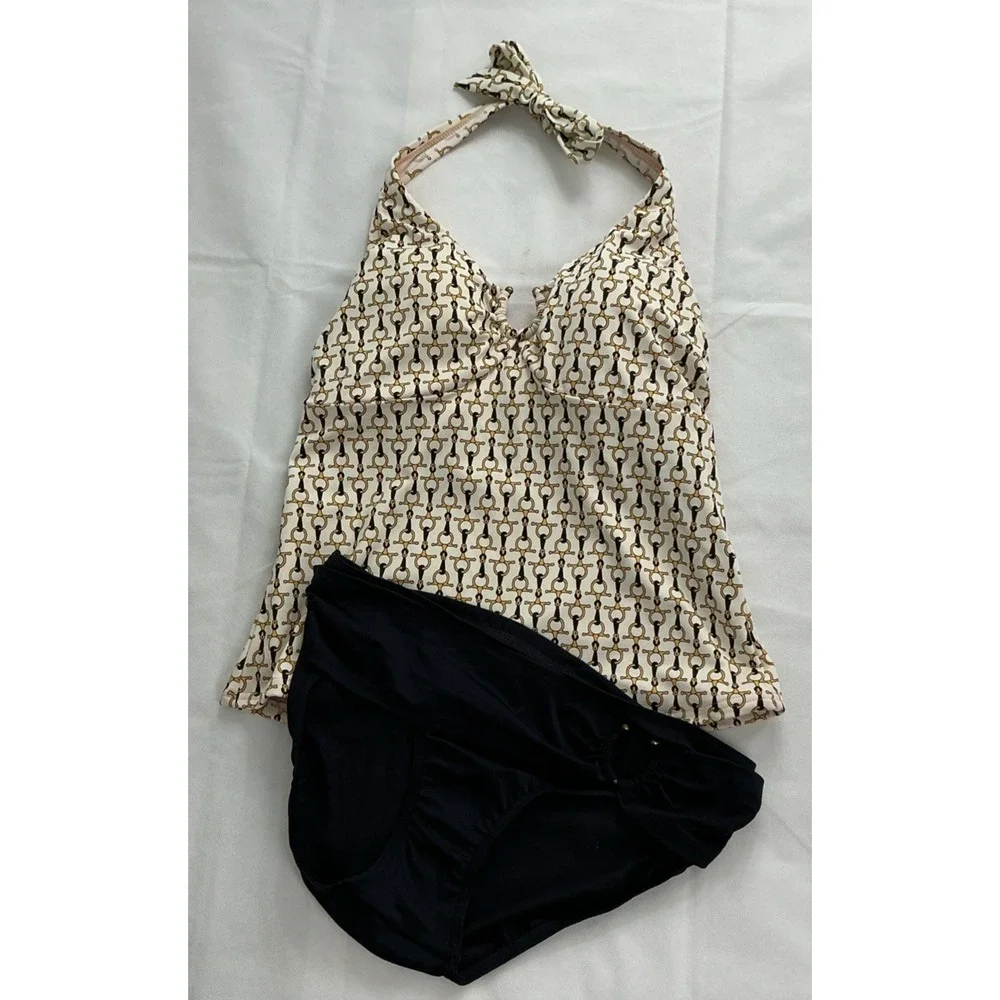 LANDS' END Tankini Swimsuit Sz 8 Navy Gold HorseBit Pattern Equestrian New Tags